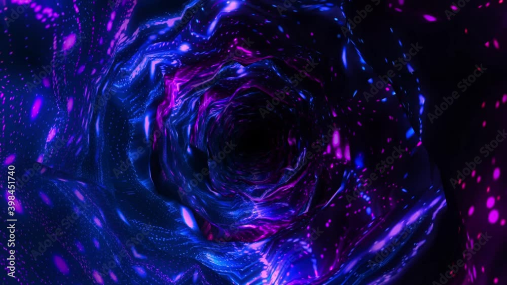 Wall mural abstract background flight through neon light wormhole subspace tunnel loop