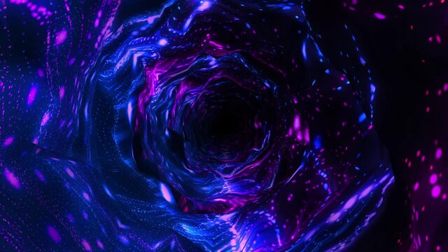 Abstract background flight through neon light wormhole subspace tunnel loop