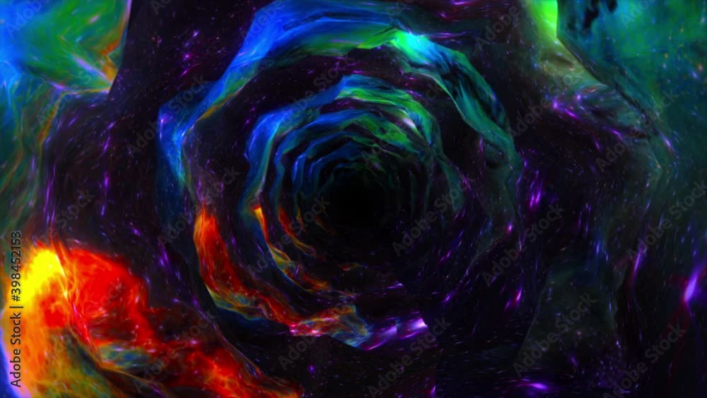 Wall mural abstract background flight through neon light wormhole subspace tunnel loop