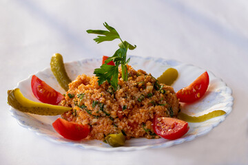 Turkish style appetizer, appetizer made with bulgur (sterile meal)