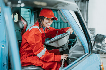 portrait of a young woman working as technician in her workshop