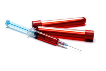 Medical syringe and plastic test tube isolated on white background