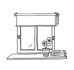 hand drawn illustration window with flowers