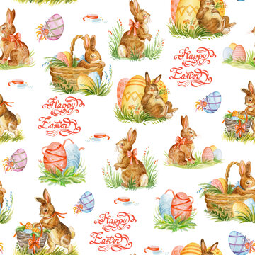 Seamless pattern with easter rabbits