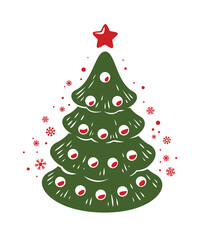 Christmas tree symbol. Winter holiday emblem vector illustration