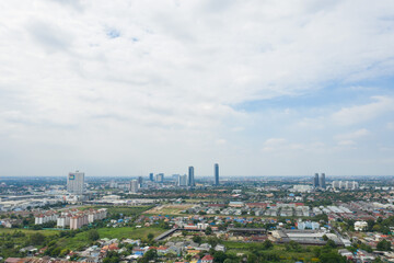 Aerial city view from flying drone at Nonthaburi, Thailand, top view of the city
