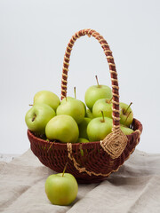 Apple on white table background, green Apple fruit background. natural fresh products.