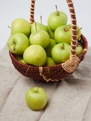 Apple on white table background, green Apple fruit background. natural fresh products.