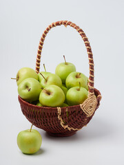 Apple on white table background, green Apple fruit background. natural fresh products.