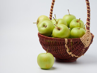 Apple on white table background, green Apple fruit background. natural fresh products.