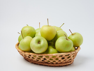 Apple on white table background, green Apple fruit background. natural fresh products.