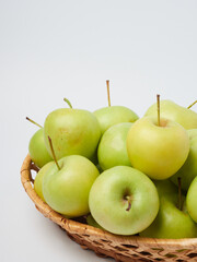 Apple on white table background, green Apple fruit background. natural fresh products.