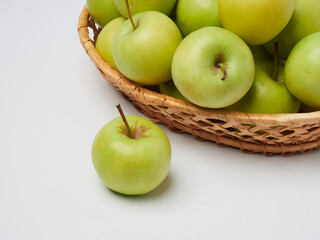 Apple on white table background, green Apple fruit background. natural fresh products.