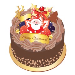 サンタの飾りのチョコレートのクリスマスケーキ