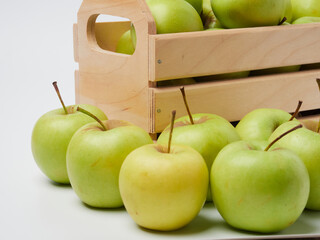 Apple on white table background, green Apple fruit background. natural fresh products.