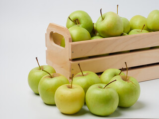 Apple on white table background, green Apple fruit background. natural fresh products.
