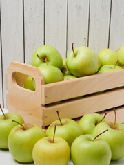 Apple on white table background, green Apple fruit background. natural fresh products.