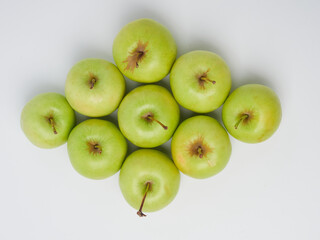 Apple on white table background, green Apple fruit background. natural fresh products.