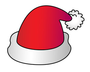 Santa Claus cap - vector full color illustration. Christmas or New Year's artebut - a red hat with a pompom.