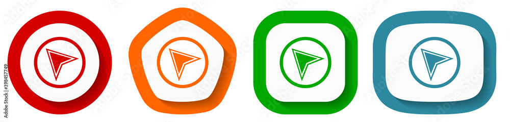 Fototapete navigation vector icon set, arrow flat design buttons on white background