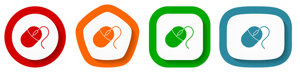 Mouse vector icon set, flat design buttons on white background