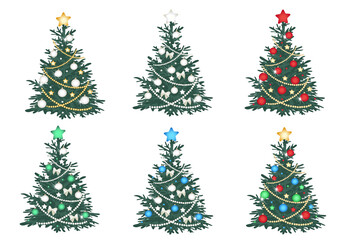 Vector set of Christmas trees. Template for fun decorations. Merry Christmas and a Happy New Year.