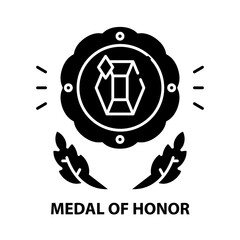 medal of honor icon, black vector sign with editable strokes, concept illustration