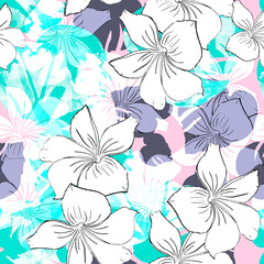 white plumeria flowers seamless pattern on abstract background