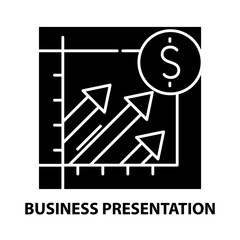business presentation icon, black vector sign with editable strokes, concept illustration