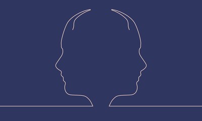 Human avatar profile view. Two face silhouettes. Thin line style