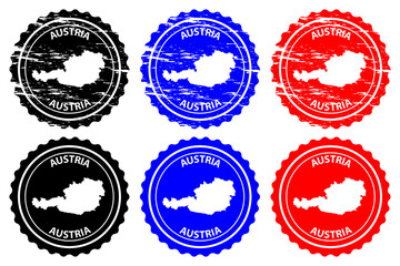 Austria - rubber stamp - vector, Austria map pattern - sticker - black, blue and red