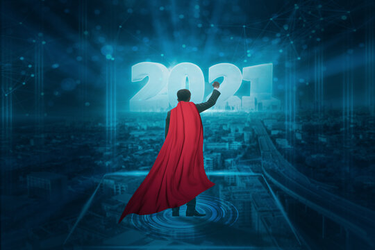 Happy new year 2021 and celebrate,smart city at night countdown to futuristic of modern,concept  smart network and connection technology and communication,with internet of thing,cityscape background