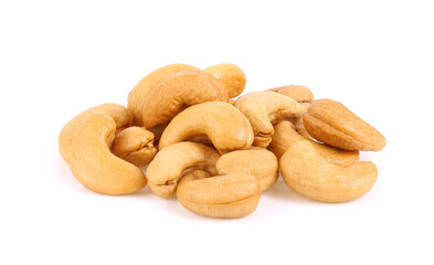 cashew nuts heap on white background