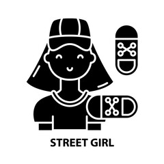 street girl icon, black vector sign with editable strokes, concept illustration