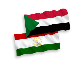 Flags of Tajikistan and Sudan on a white background