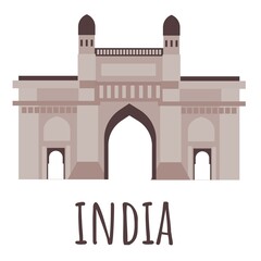 Flat style Gateway of India. Symbol of India. Vector illustration isolated on white background
