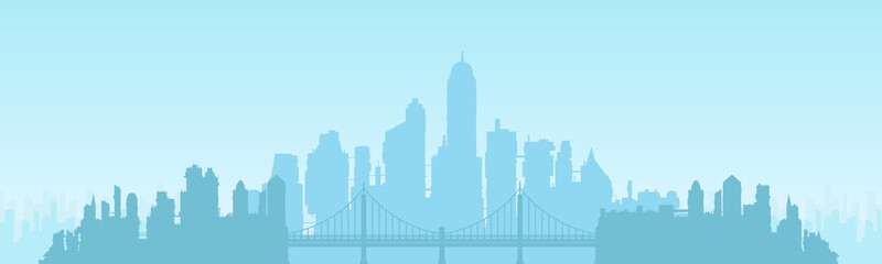 Beautiful silhouette of the city with a bridge. Vector illustration - obrazy, fototapety, plakaty