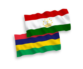 Obraz premium Flags of Tajikistan and Republic of Mauritius on a white background
