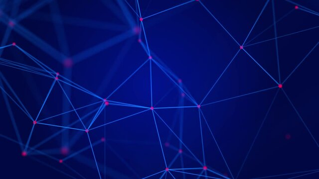 Abstract blue background with moving lines and dots. Network connection structure. Data exchange. 3D seamless loop.
