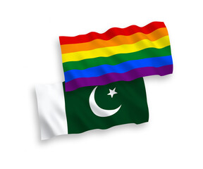 Flags of Rainbow gay pride and Pakistan on a white background