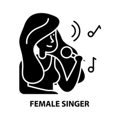 female singer icon, black vector sign with editable strokes, concept illustration