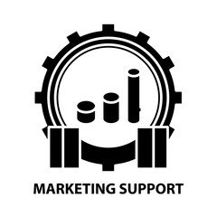 marketing support icon, black vector sign with editable strokes, concept illustration