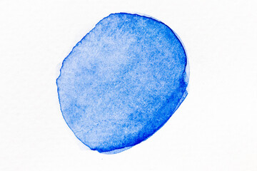 Blue color watercolor drawing round brush or banner in shape on white paper background