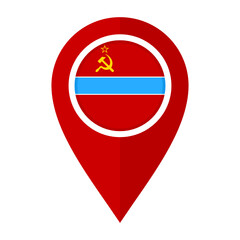 flat map marker icon with uzbek soviet socialist republic flag isolated on white background	
