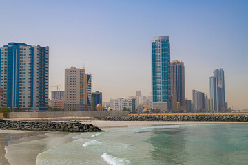 Fototapeta na wymiar View of the Ajman from the Persian Gulf. UAE