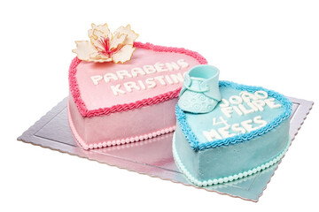 Birthday cake for daughter and mother, in the shape of a heart.