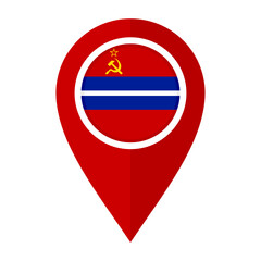 flat map marker icon with kirghiz soviet socialist republic flag isolated on white background	
