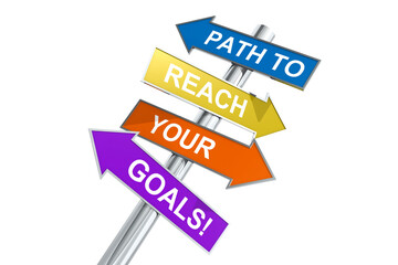 Direction street post with word path to reach your goals on colorful banner
