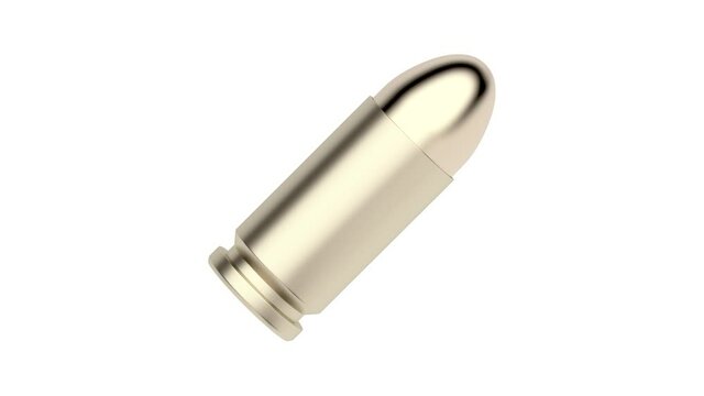 Handgun bullet on white background
