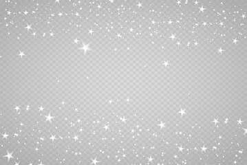 Vector sparkles on transparent background. Christmas abstract pattern. Sparkling magic dust particles